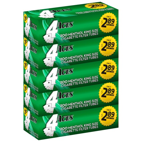 4 ACES MENTHOL KING SIZE TUBES $2.89 / 5-200